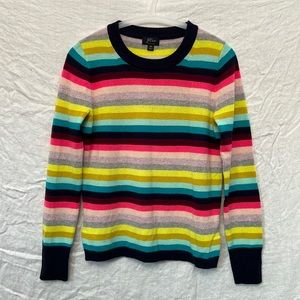Long-sleeve everyday cashmere crewneck sweater in multistripe, XS